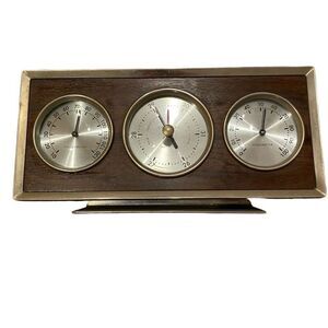 MCM Airguide Instrument Co. Wood Grain Three Dial Desktop Weather Station